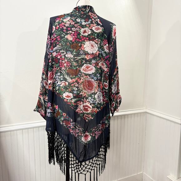 Soft Surroundings Plus Size 1X Kimono Cardigan Fringe Floral Embroidered Boho - Picture 3 of 13